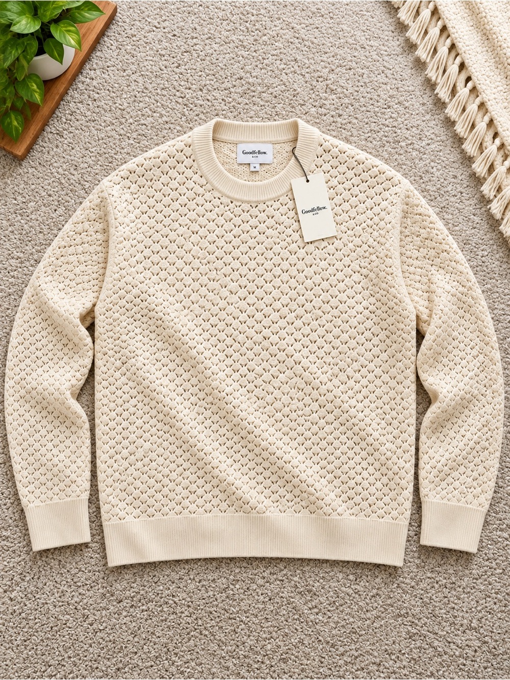 Goodfellow & Co Cream Textured Knit Crewneck Sweater